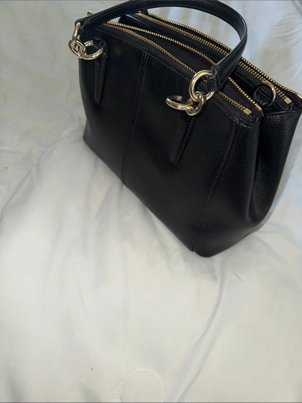 Coach Black Leather Structured Satchel with Gold Hardware